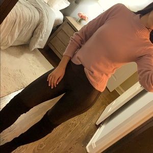 Pink bell sleeve mock neck soft sweater